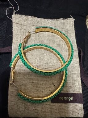 Lee Angel green hoop earrings